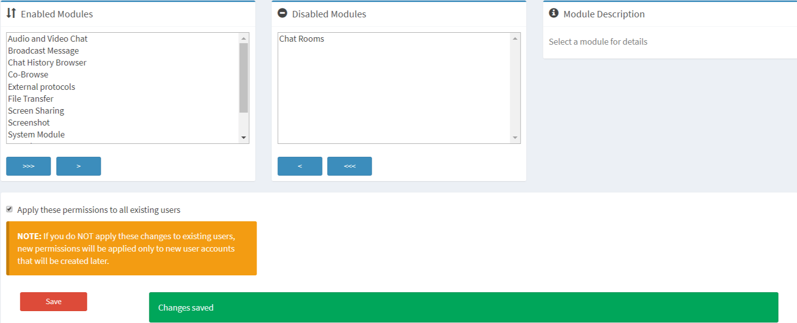 Set permissions what Brosix features can be used.