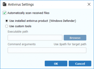 Brosix Anti-virus settings