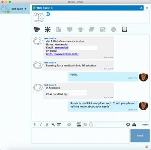 Live chat agent's chat window